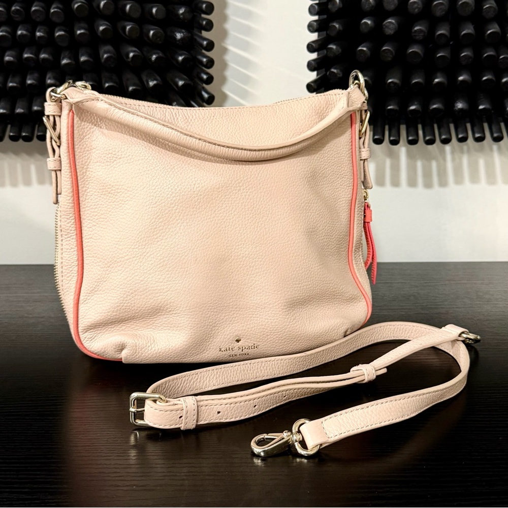 Kate Spade Pale Pink Leather Crossbody with Hot Coral Trim